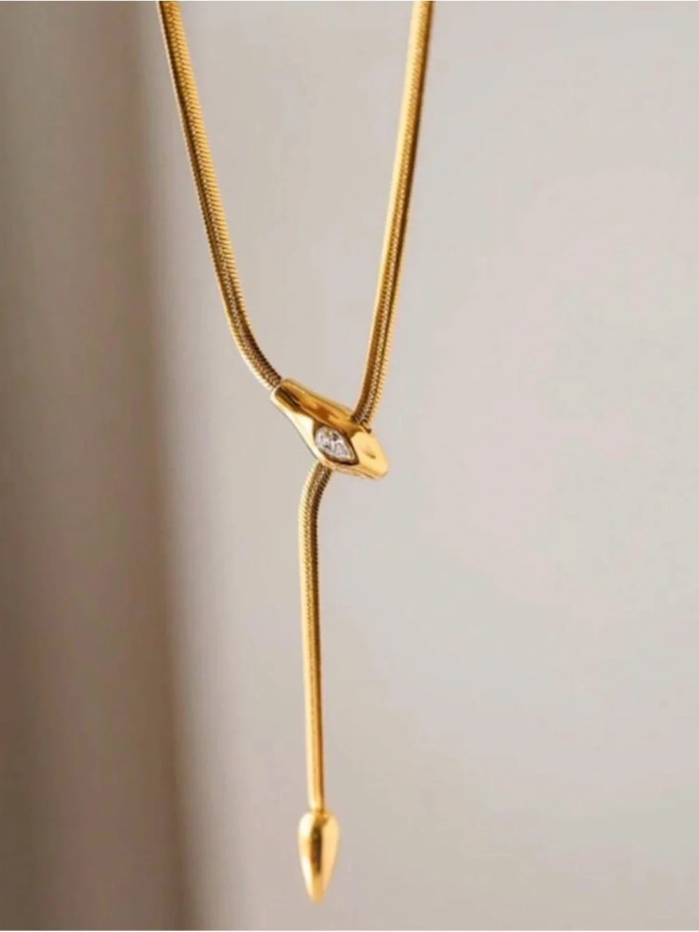 Anthropologie Gold Snake Lariat Necklace w/ Crystal Accent Statement Chain